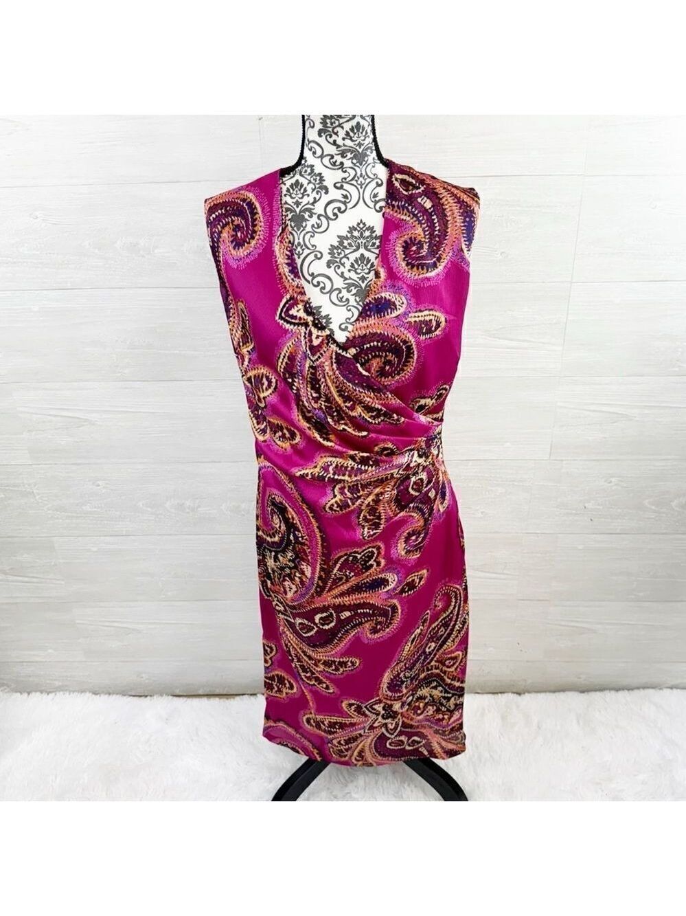 Lauren Ralph Lauren Paisley Fuchsia Faux Wrap Sheath Dress